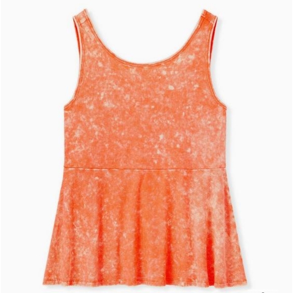 Torrid Tank Top Coral Ribbed Peplum- Ribbed Mineral Wash Size 3 NWOT - Picture 1 of 12